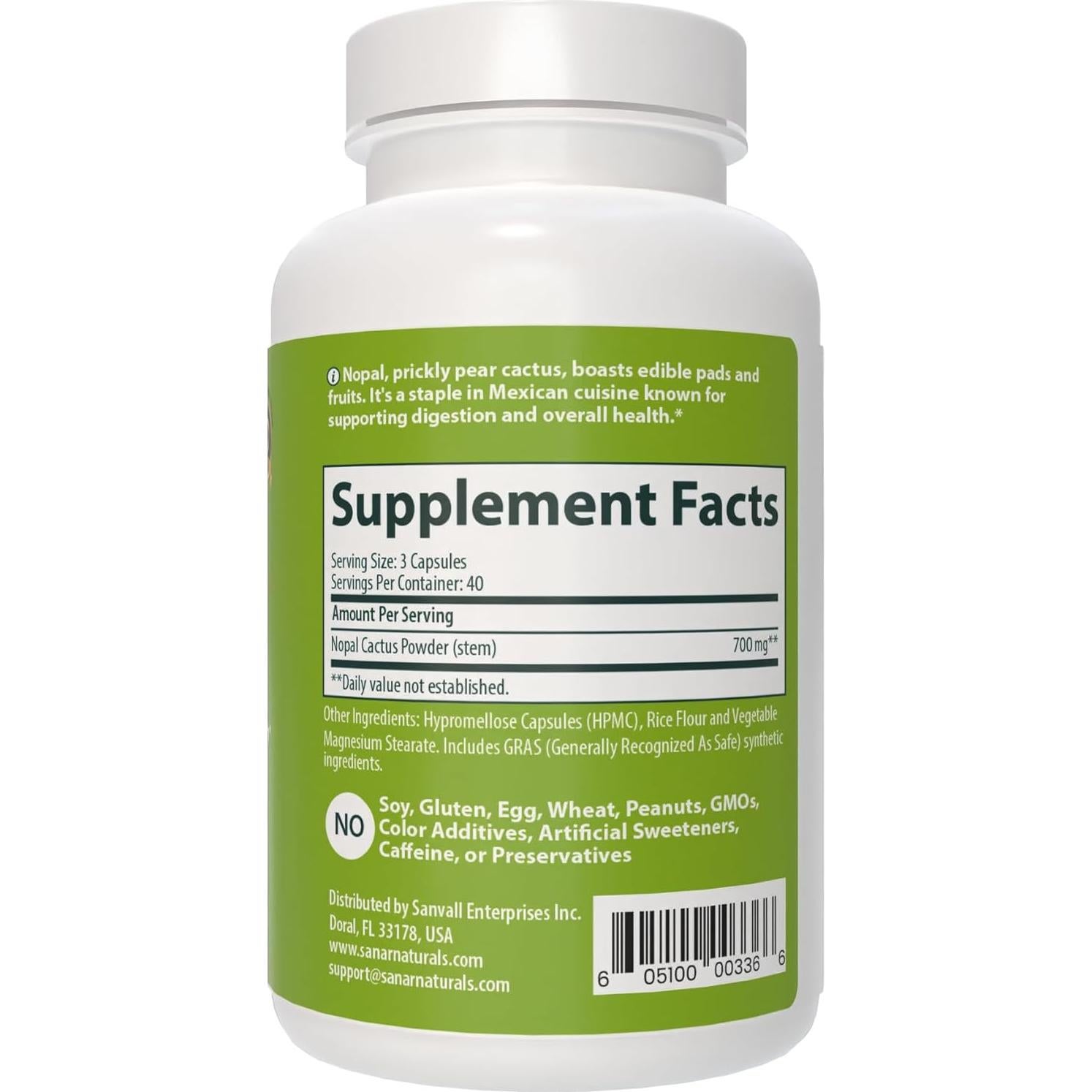 Cápsulas de Nopal Sanar Naturals - Suplemento Digestivo 120 Unidades