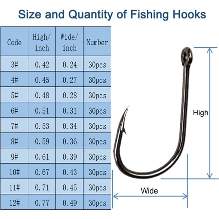 300 Anzuelos de Pesca OstWony de Acero Alto Carbono 10 Tipos