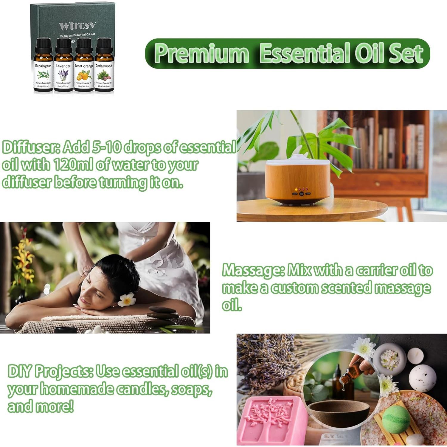 Juego de Aceites Esenciales Wtrcsv - Eucalipto, Lavanda, Naranja Dulce