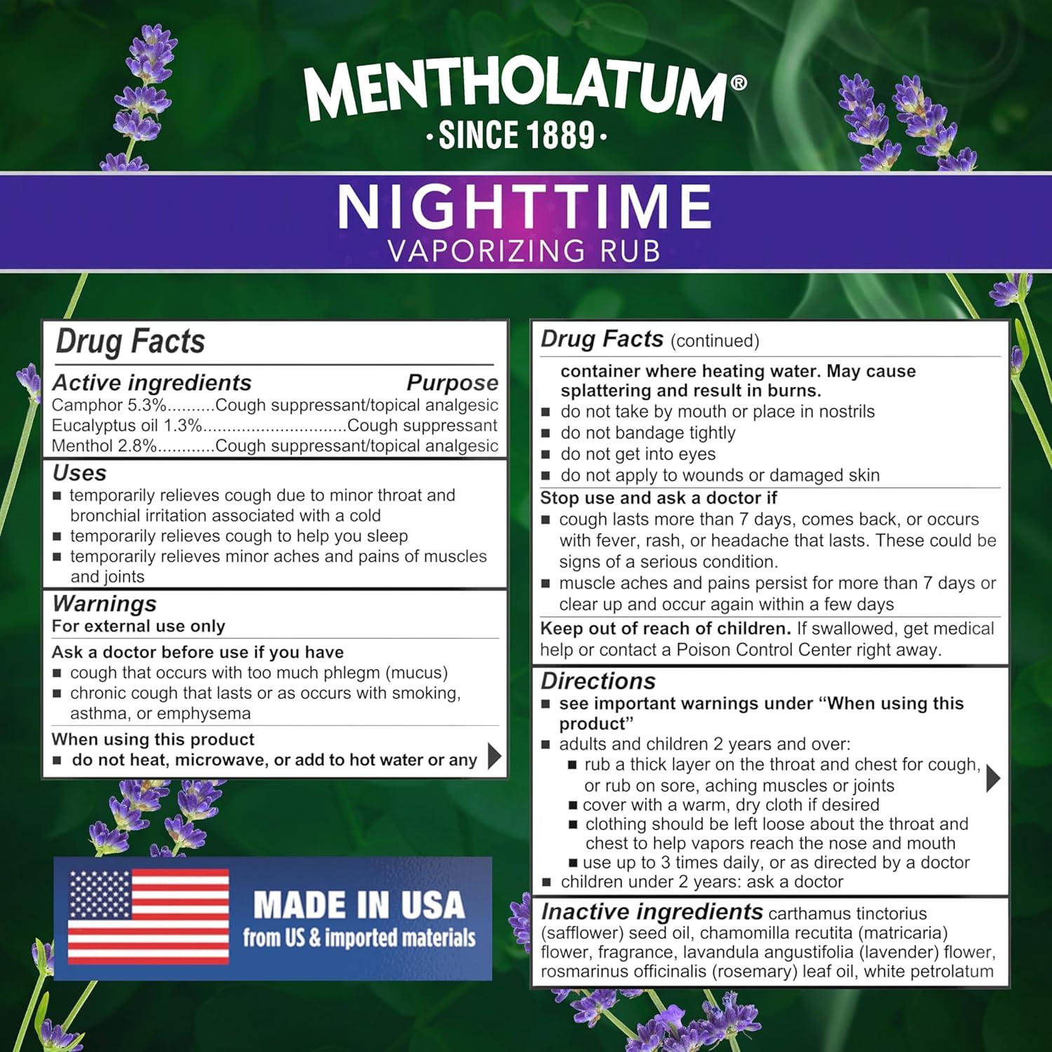 Mentholatum Rub Vaporizante Nocturno 50 g - Alivio de Tos Lavanda