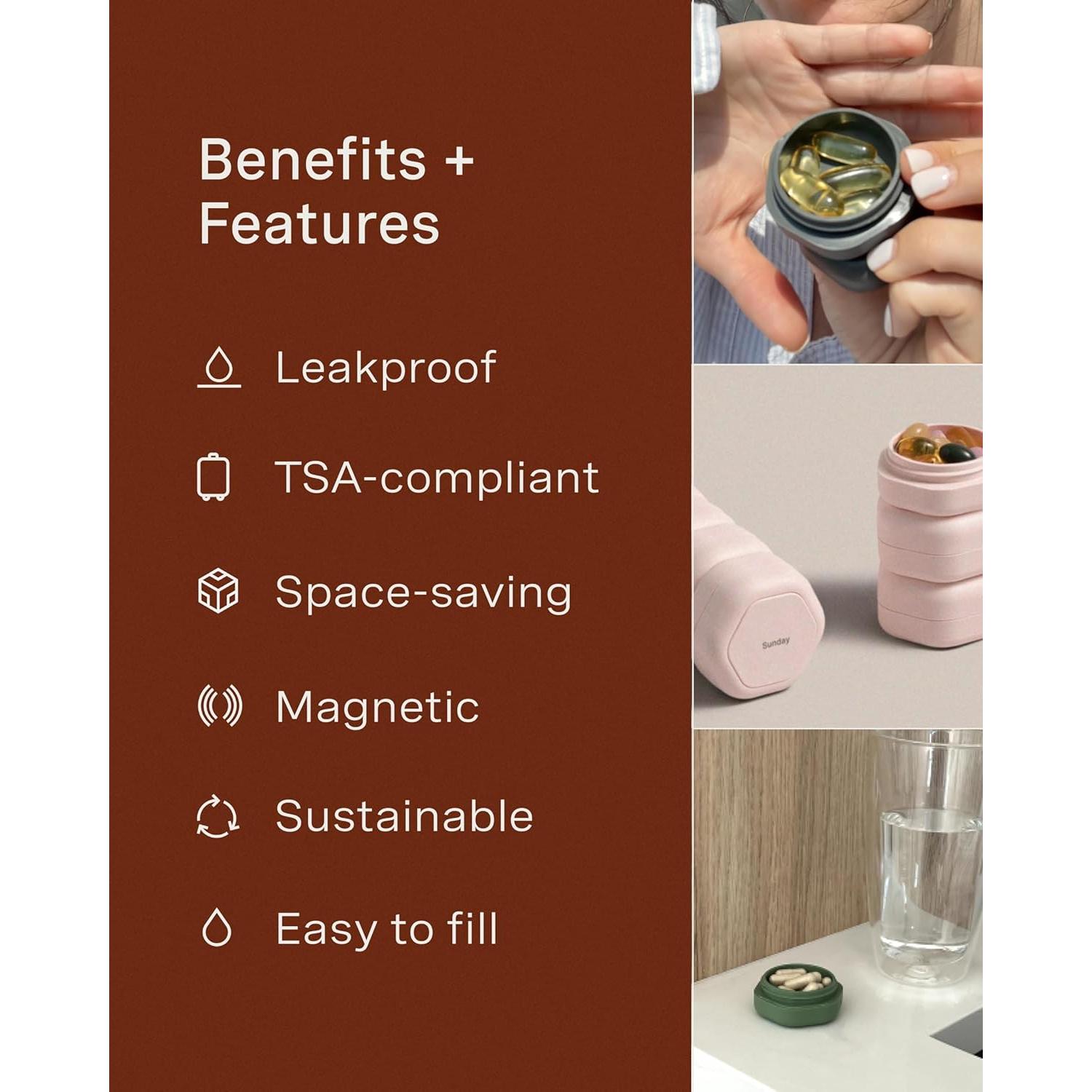 Contenedores de Viaje Cadence - Estuches Magnéticos para Pastillas - 7 Flex Pequeños Eucalipto