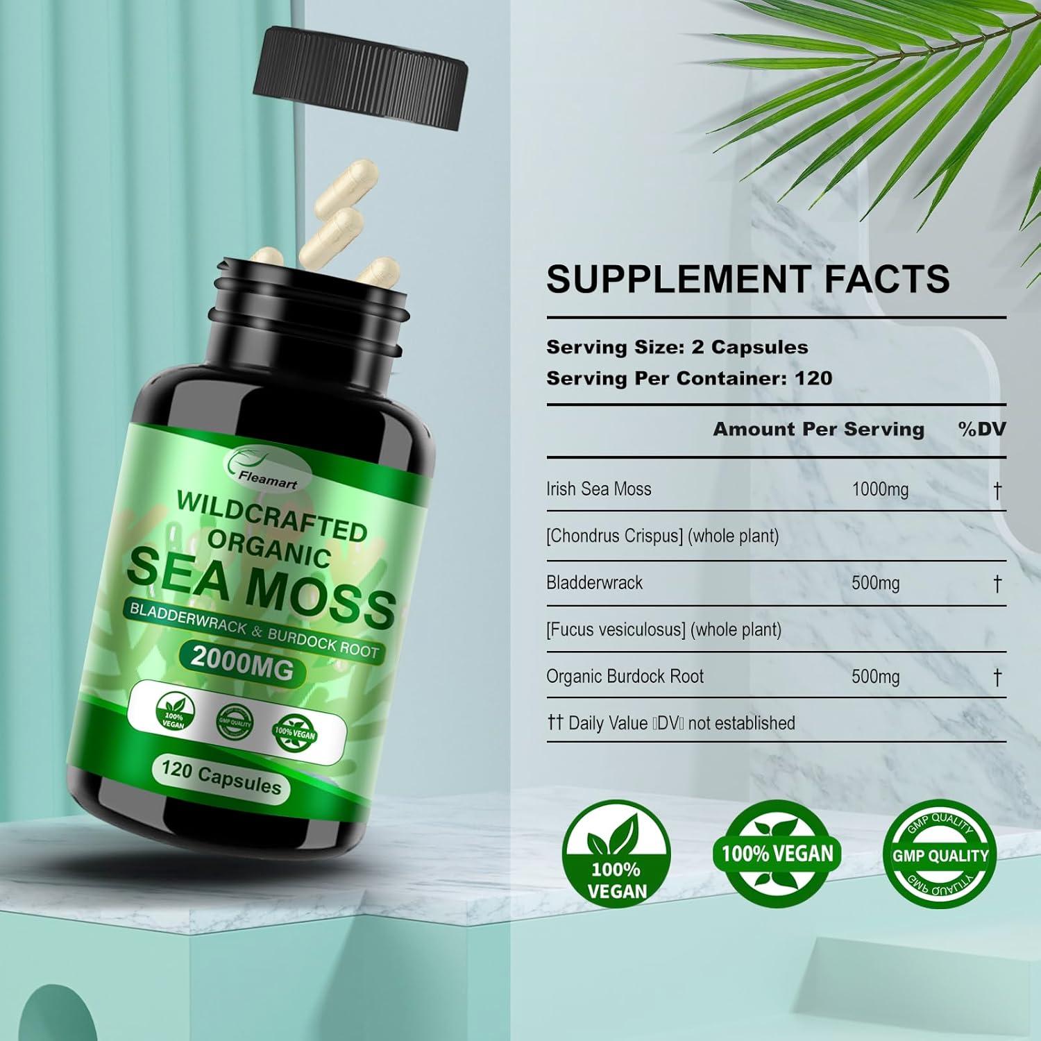 Cápsulas de Musgo Marino Irlandés 120ct Fleamart 1000mg