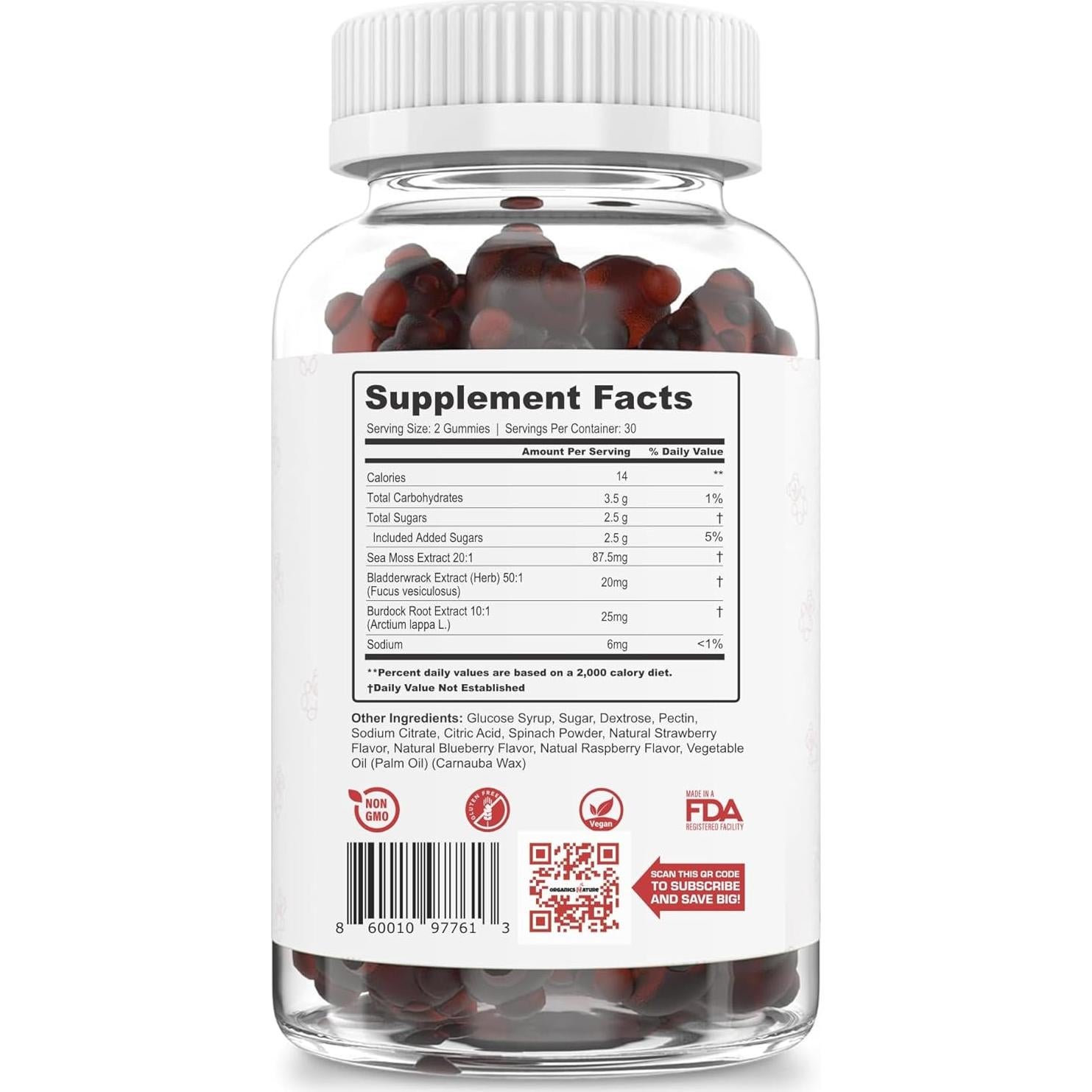 Gomitas de Musgo Marino Orgánico New Age 60 Unidades Sabor Bayas