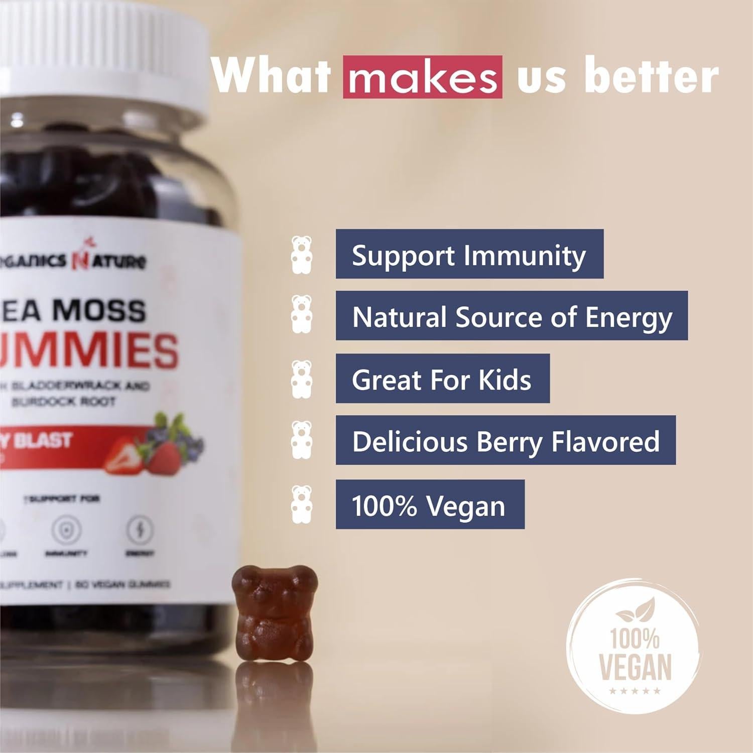 Gomitas de Musgo Marino Orgánico New Age 60 Unidades Sabor Bayas