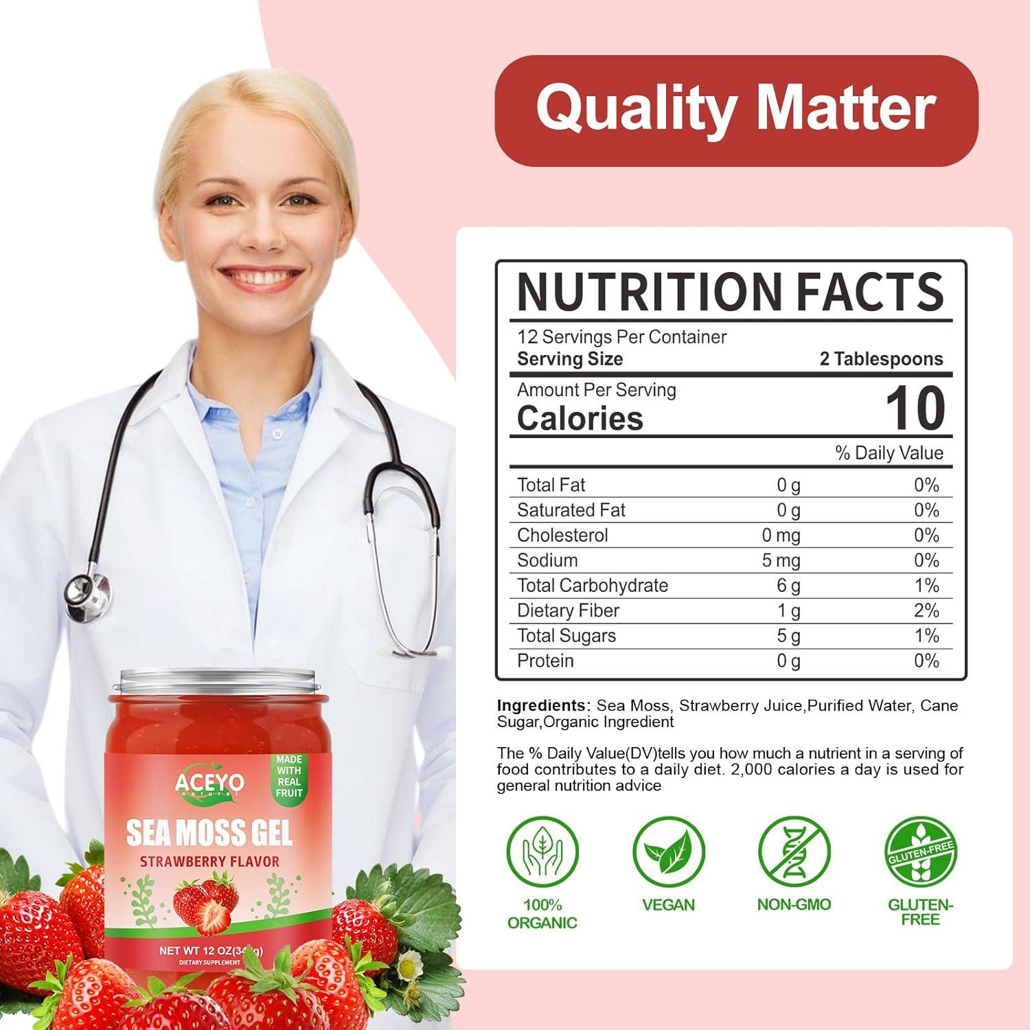 Gel de Musgo Marino Irlandés Crudo ACEYO Sabor Fresa 360g