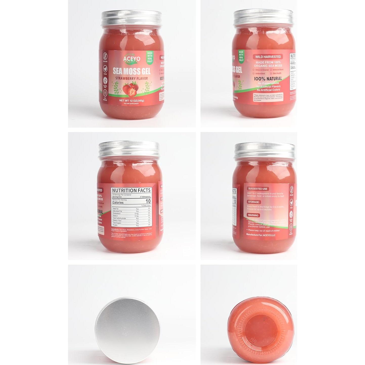 Gel de Musgo Marino Irlandés Crudo ACEYO Sabor Fresa 360g