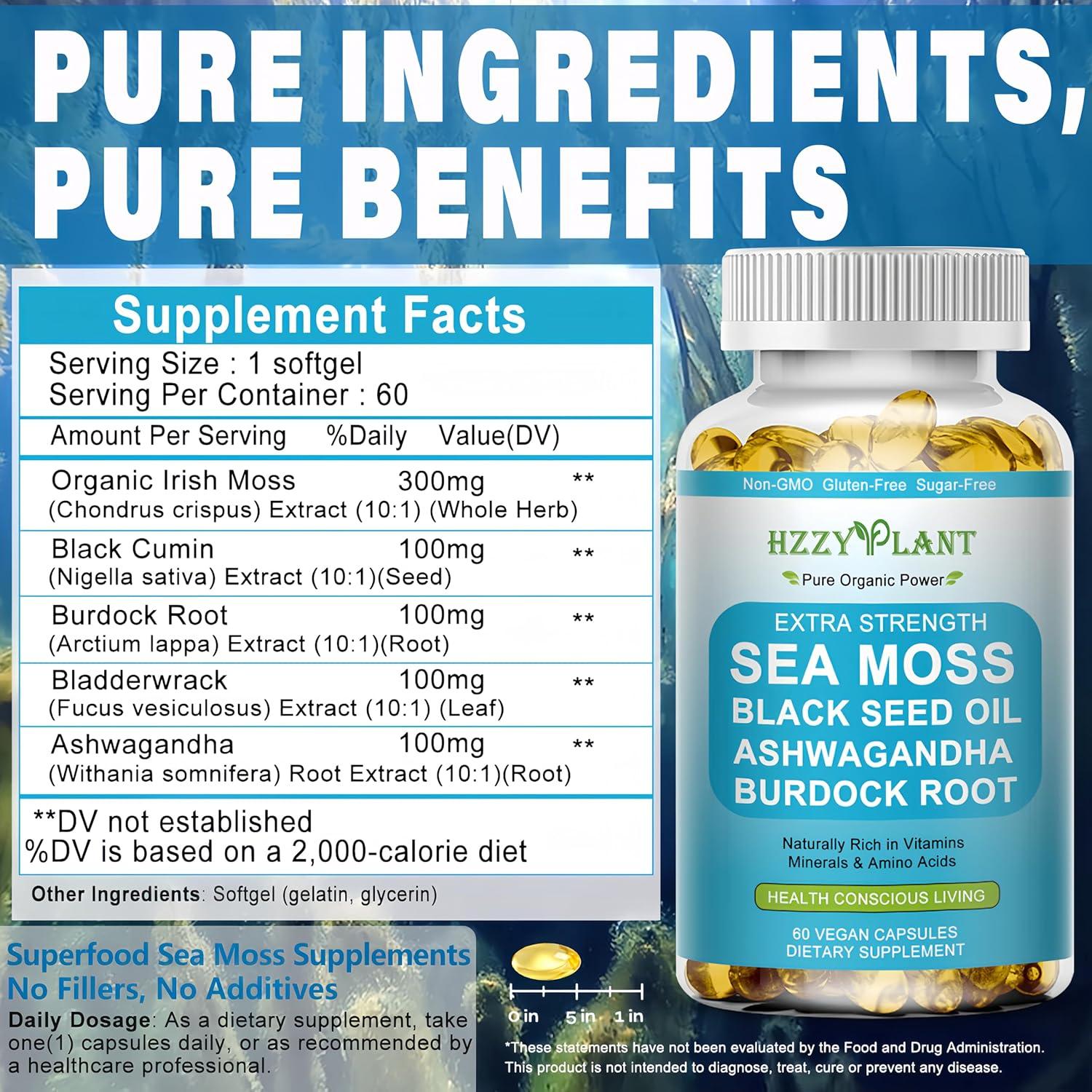 Cápsulas de Musgo Marino Irlandés HZZYPLANT 60 Porciones