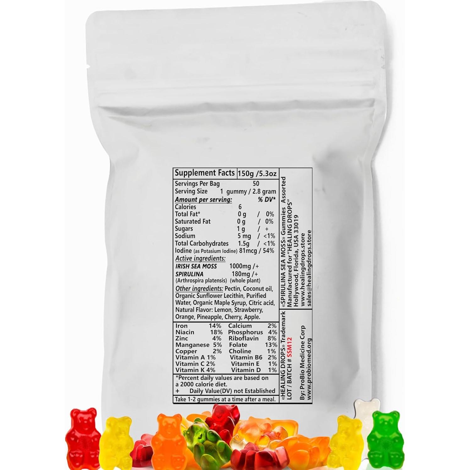 Gomitas de Spirulina y Musgo Marino Healing Drops 50 Unidades