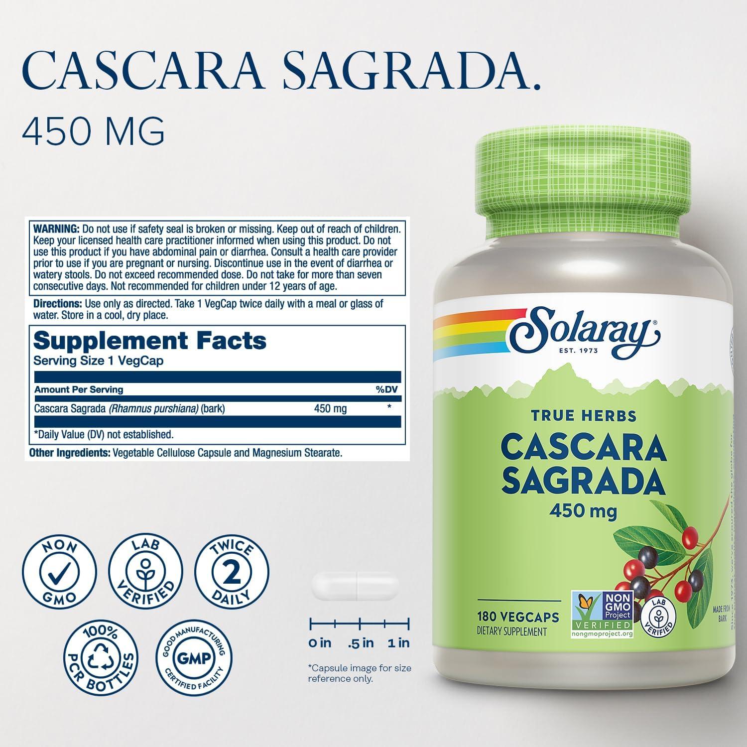 Cáscara Sagrada Solaray 450 mg - 180 VegCaps Digestivas