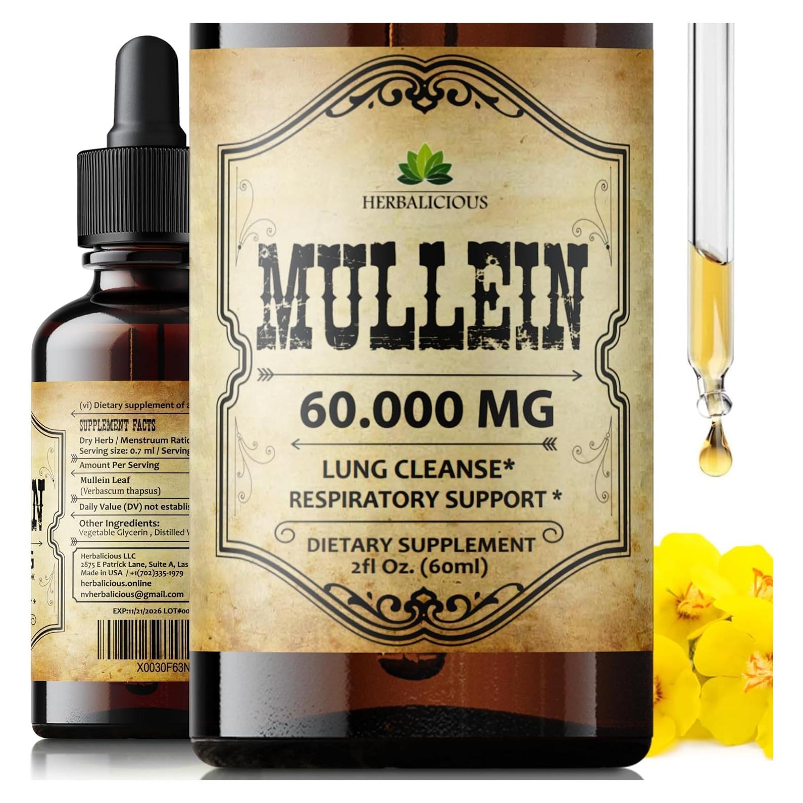 Gotas de Mullein Herbalicious 59.15 ml - Suplemento Pulmones