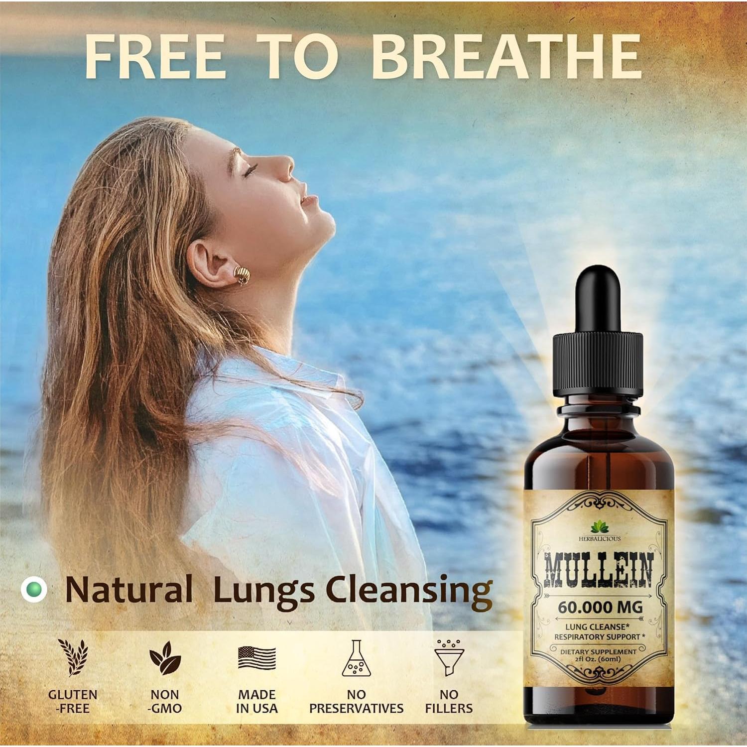 Gotas de Mullein Herbalicious 59.15 ml - Suplemento Pulmones