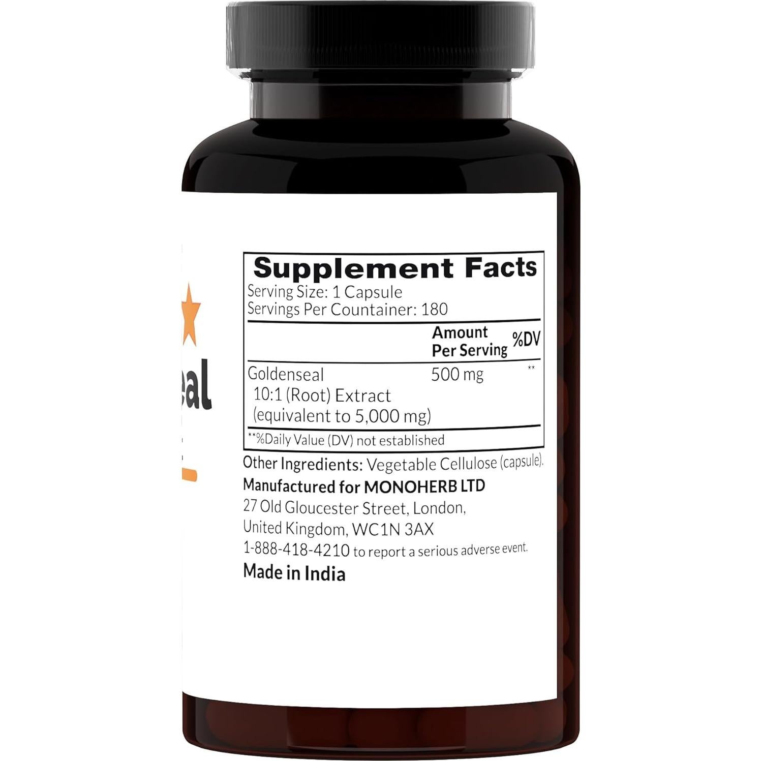 Extracto de Goldenseal MONOHERB 500 mg - 180 Cápsulas Puras