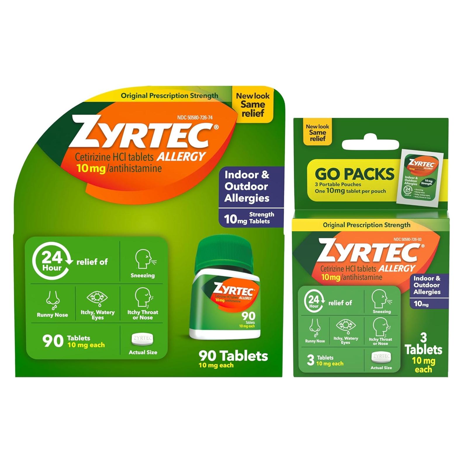 Zyrtec Tabletas Antihistamínicas 10 mg - Alivio Alergias 24h - 93 ct