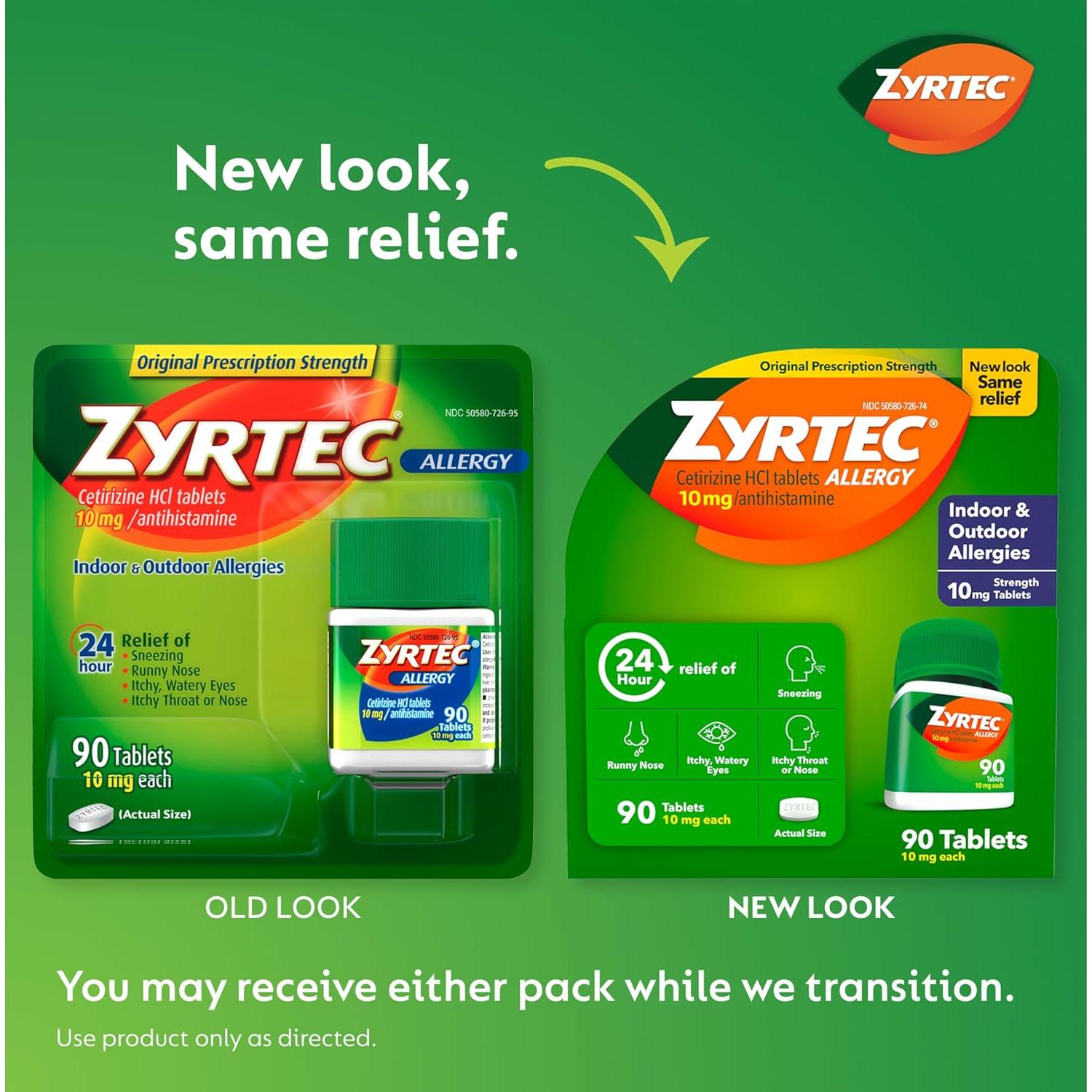 Zyrtec Tabletas Antihistamínicas 10 mg - Alivio Alergias 24h - 93 ct