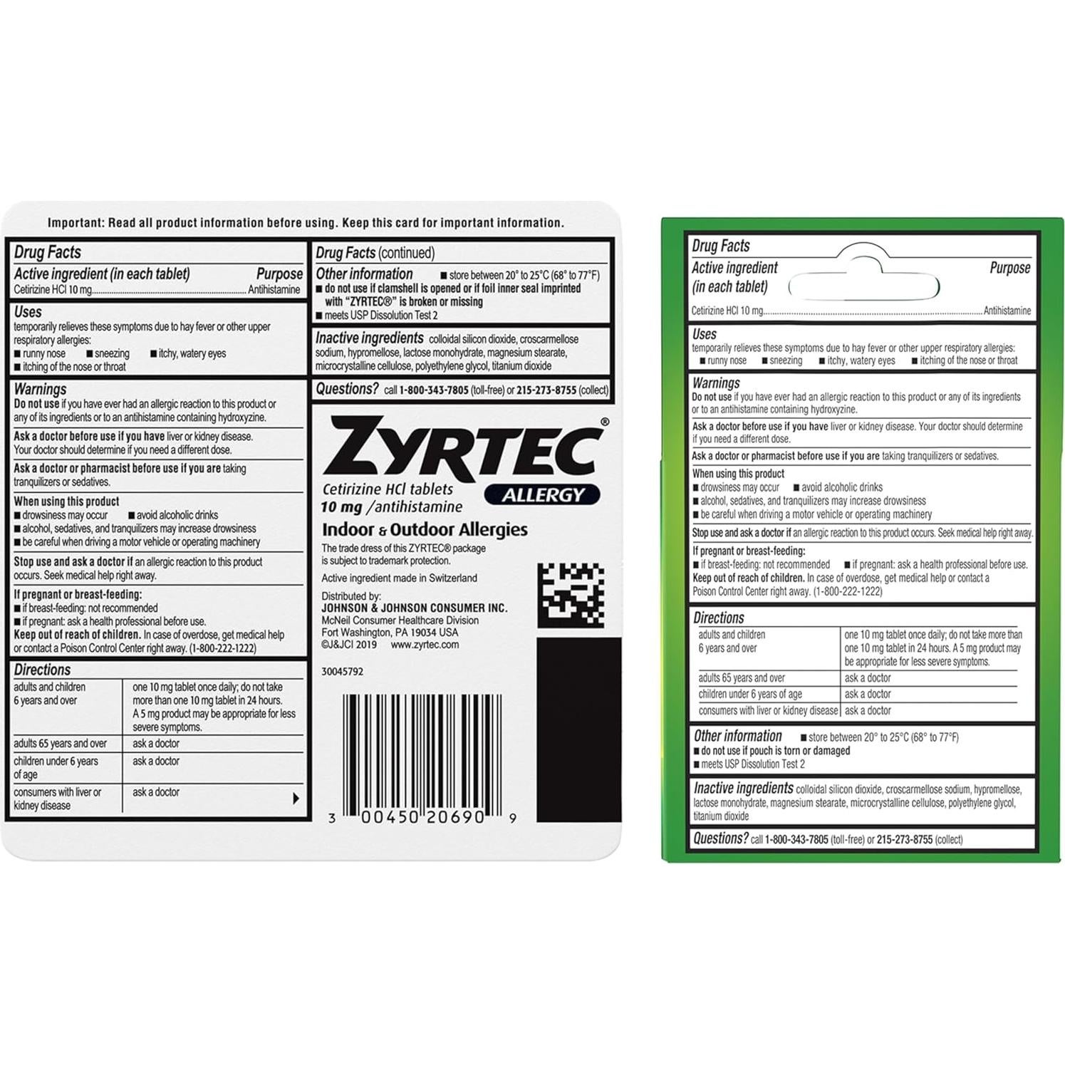 Zyrtec Tabletas Antihistamínicas 10 mg - Alivio Alergias 24h - 93 ct