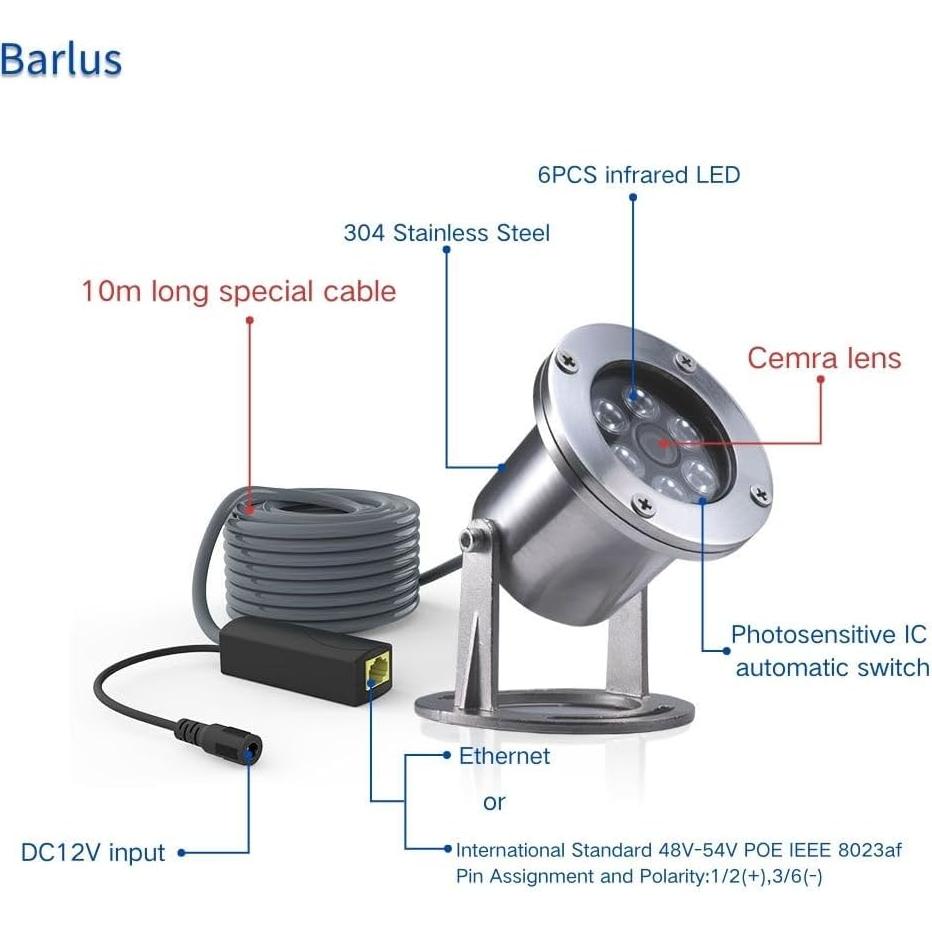 Cámara Submarina Barlus 5MP IP68 Acero Inoxidable 304