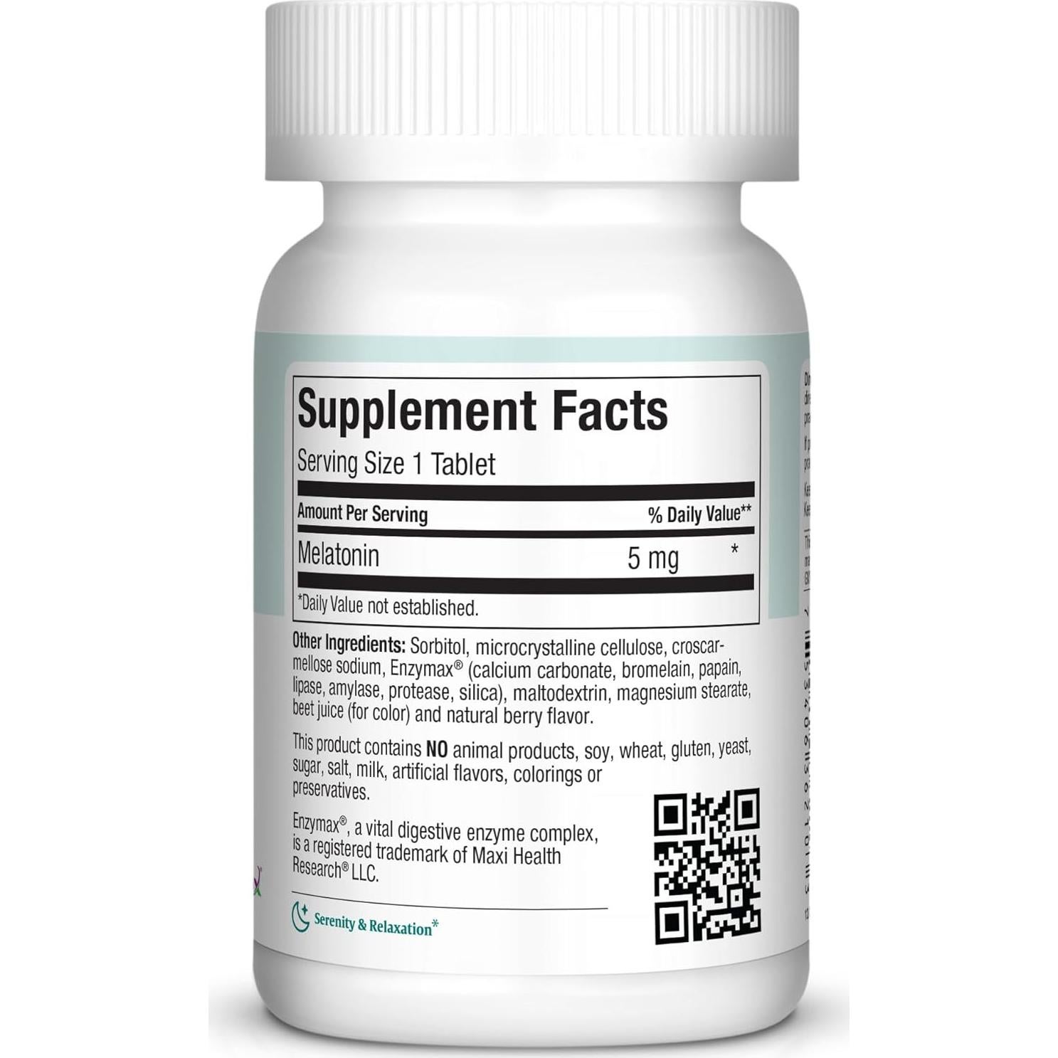 Melatonina Masticable 5mg Maxi Health - 100 Unidades Sabor Bayas