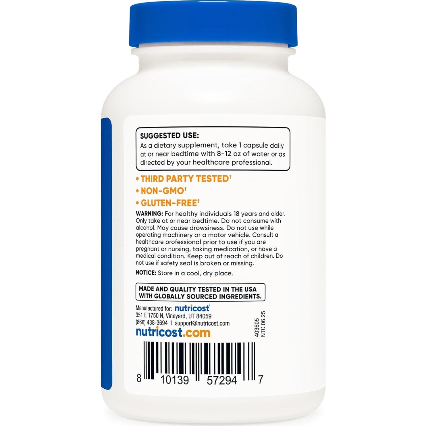 Melatonina 5mg Nutricost 240 Cápsulas No OGM Sin Gluten