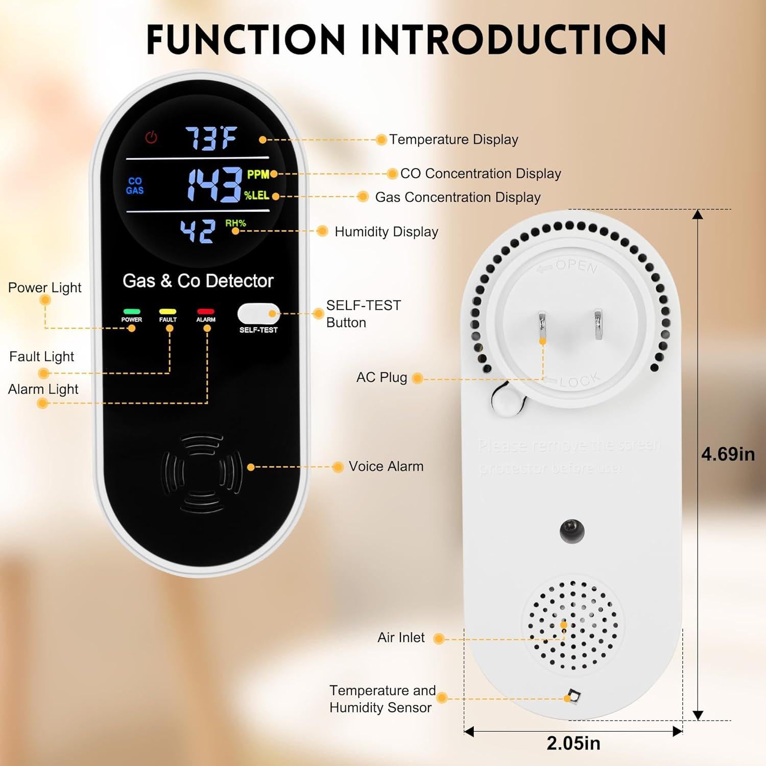 4 Detectores de Monóxido de Carbono Enchufables Lunarlipes KH158