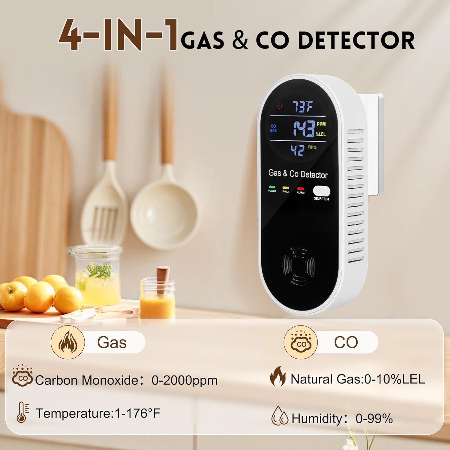 4 Detectores de Monóxido de Carbono Enchufables Lunarlipes KH158