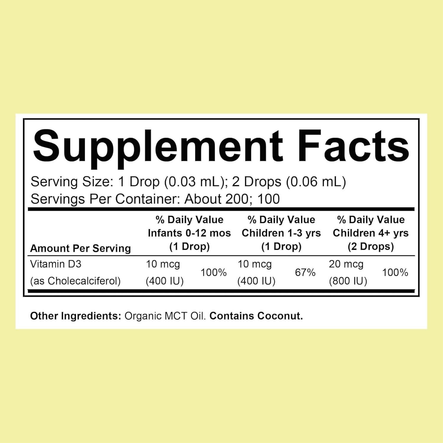 CHILDLIFE Essentials Organic Vitamin D3 Drops for Infants & Newborns - Baby Vitamin D Drops, 400 IU per Liquid Drop, Immune & Bone Health Support, USDA Organic, Flavorless - 0.21 Fl Oz (1 Pack)