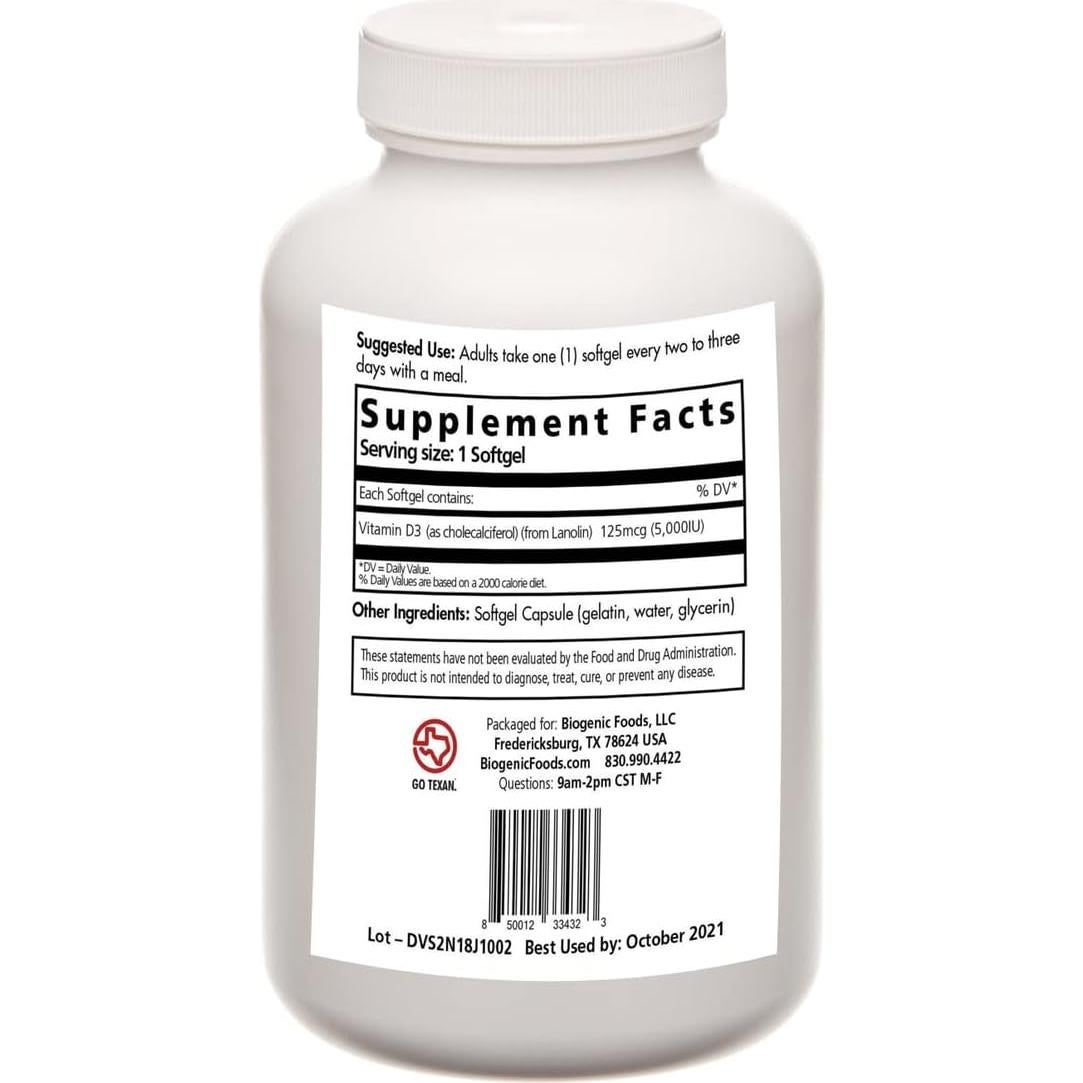 Aceite de Vitamina D3 Biogenic Foods 5000 UI Salud Ósea