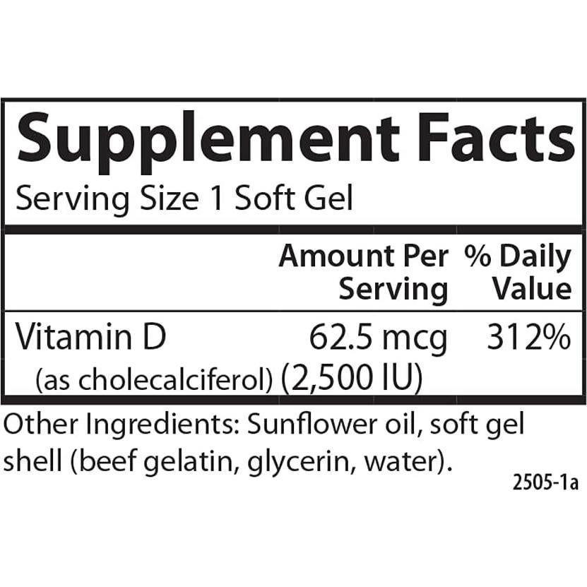 Vitamina D3 2500 UI Carlson - 150 Geles Blandos, Salud Ósea e Inmunológica