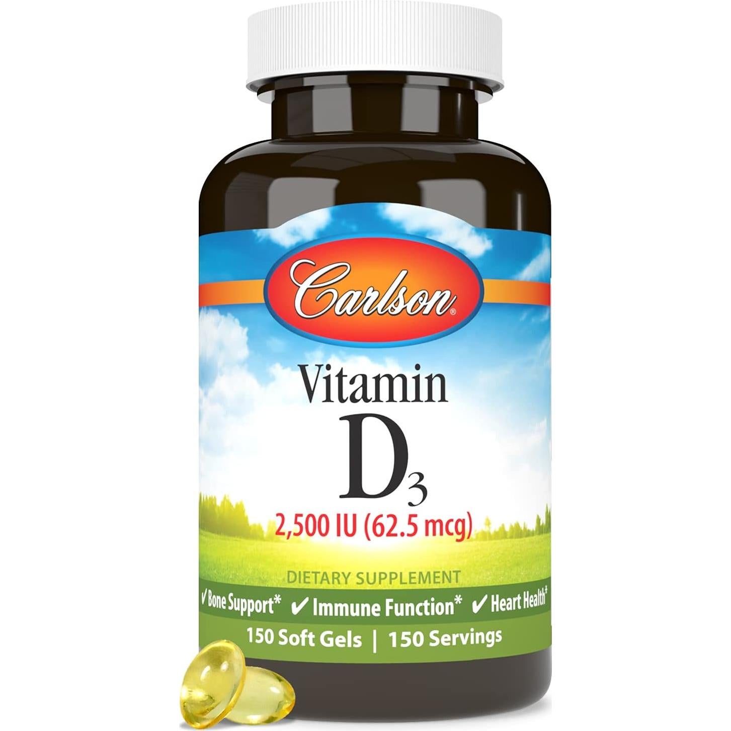 Vitamina D3 2500 UI Carlson - 150 Geles Blandos, Salud Ósea e Inmunológica