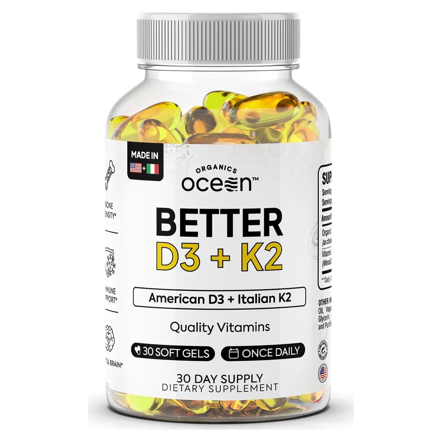 Suplemento Vitamina D3 + K2 Organics Ocean 30 Gel Suaves