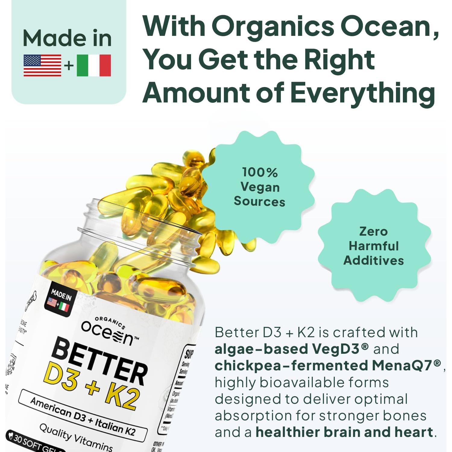 Suplemento Vitamina D3 + K2 Organics Ocean 30 Gel Suaves