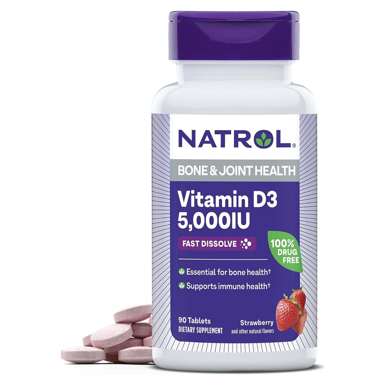 Suplemento Vitamina D3 5000 UI Natrol 90 Tabletas Rápido Disolvente