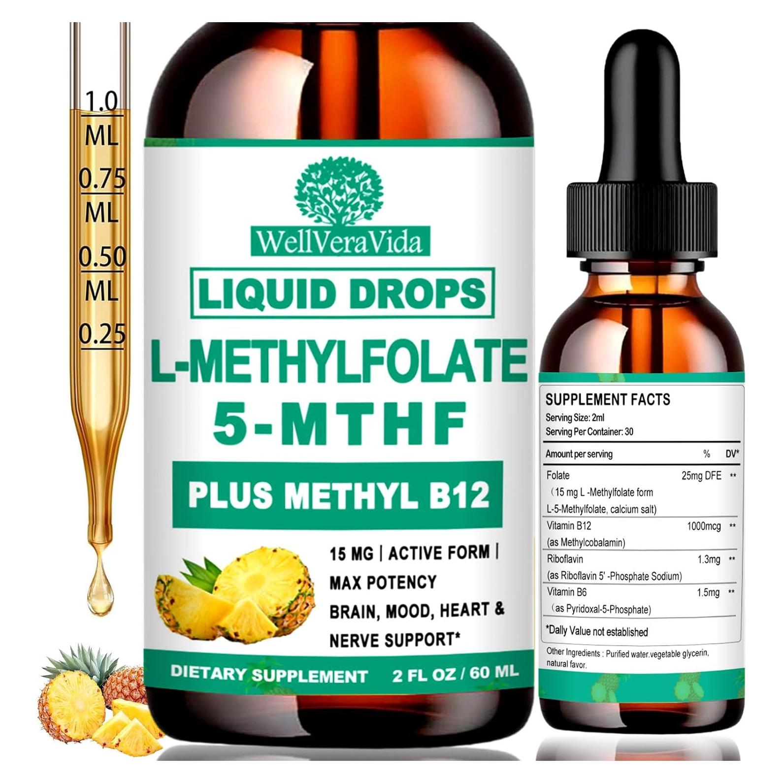 Suplemento Metilfolato 15mg WellVeraVida Piña 60 Porciones