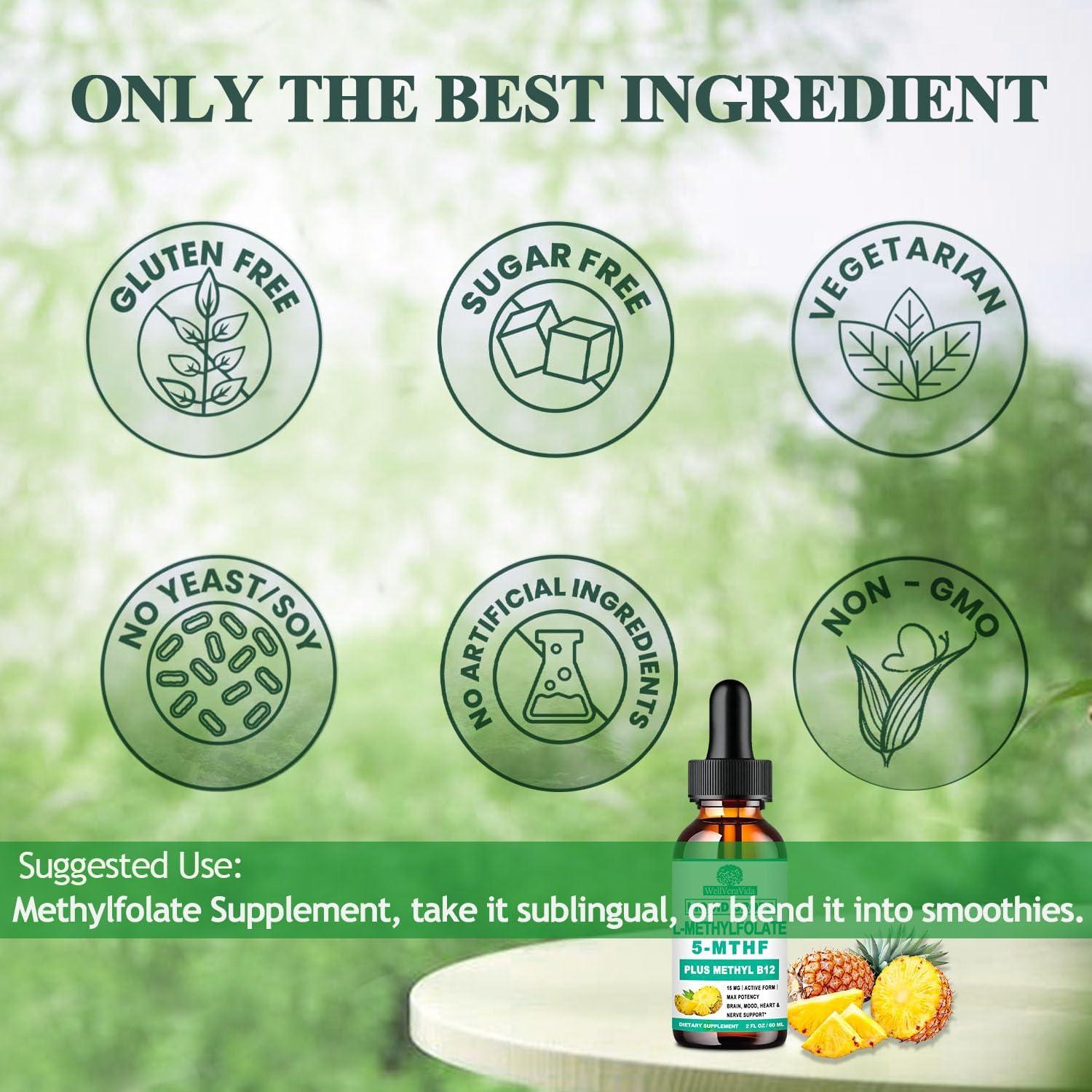 Suplemento Metilfolato 15mg WellVeraVida Piña 60 Porciones