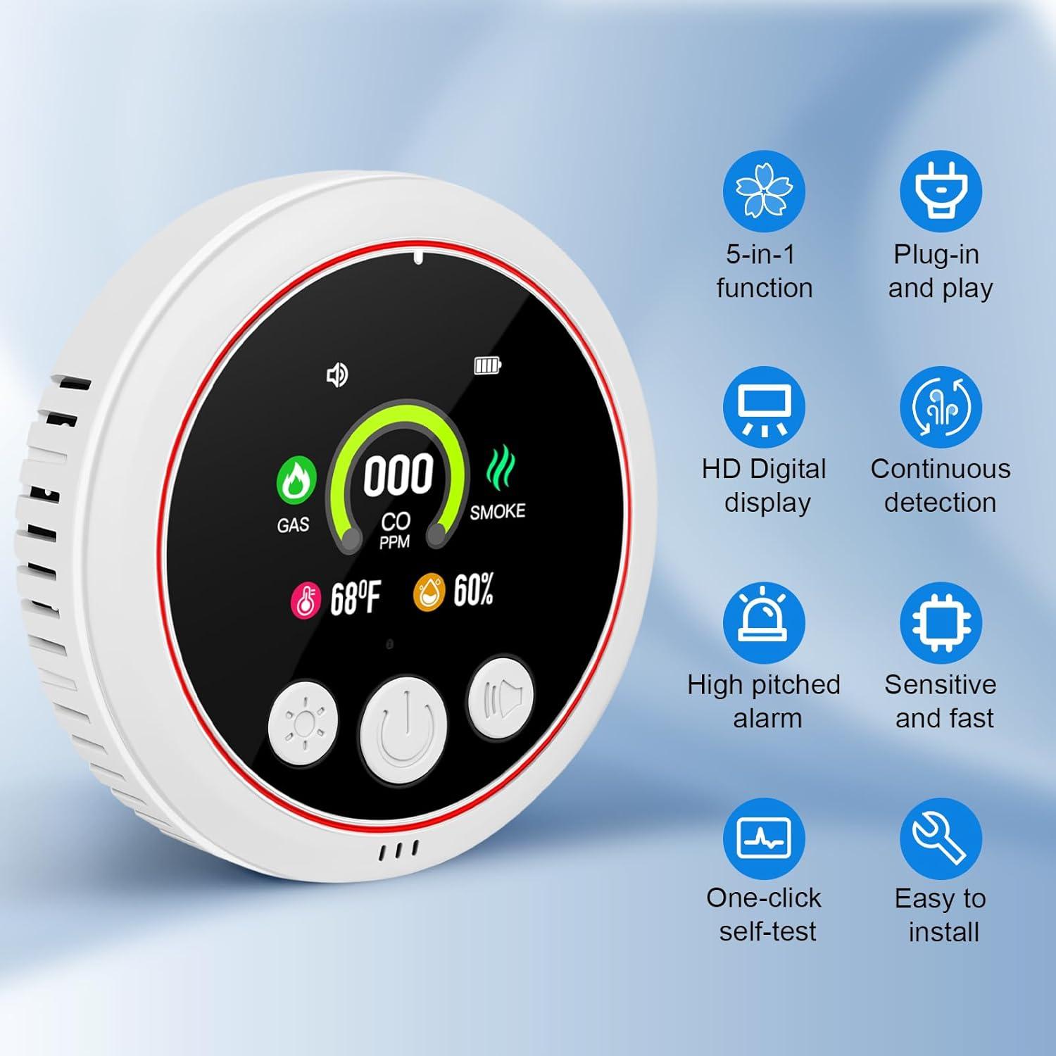 Paquete de 2 Detectores de Monóxido de Carbono Chyuuie 5-en-1