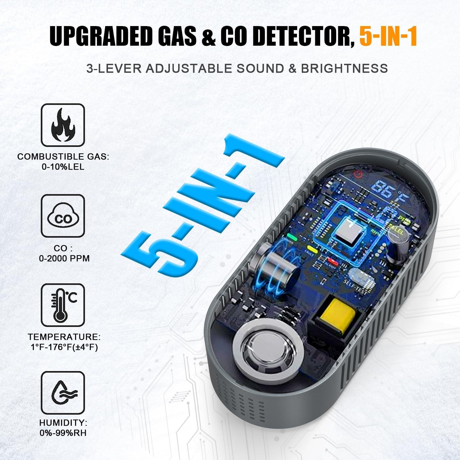 Detector de Monóxido de Carbono y Gas WESHLGD KH168 5-en-1