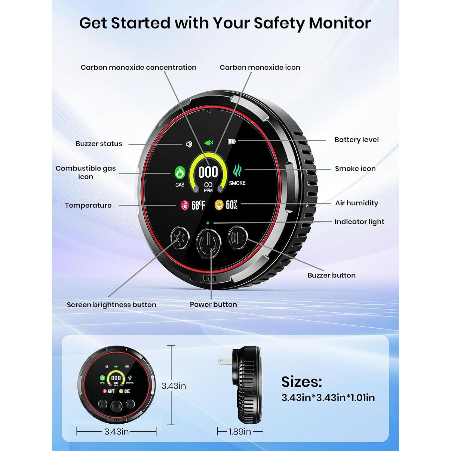 Detector de Monóxido de Carbono 5 en 1 TLMUSE HD13