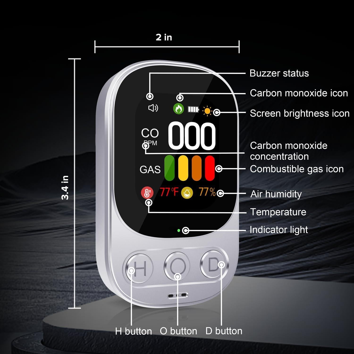 Detector de Monóxido de Carbono y Gas ByAnciel HD08 Blanco