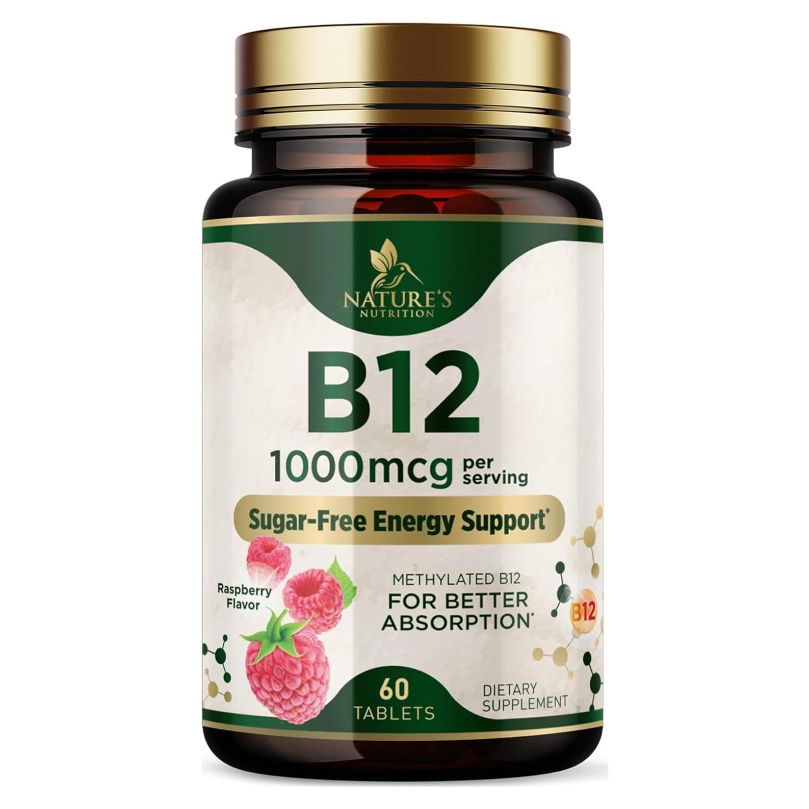 Vitamina B12 Masticable Nature's Nutrition 1000 mcg - 60 Tabletas Veganas