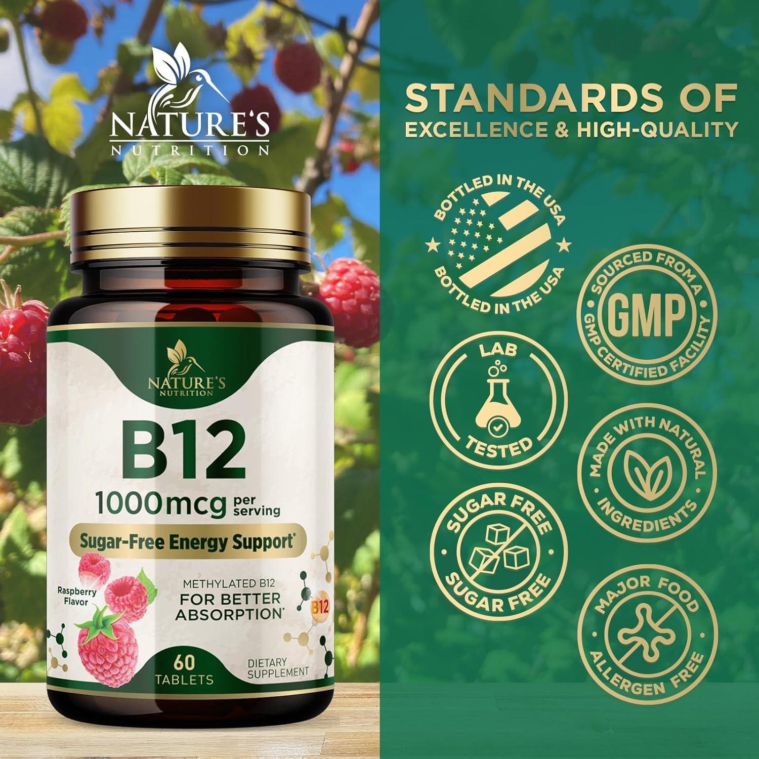 Vitamina B12 Masticable Nature's Nutrition 1000 mcg - 60 Tabletas Veganas