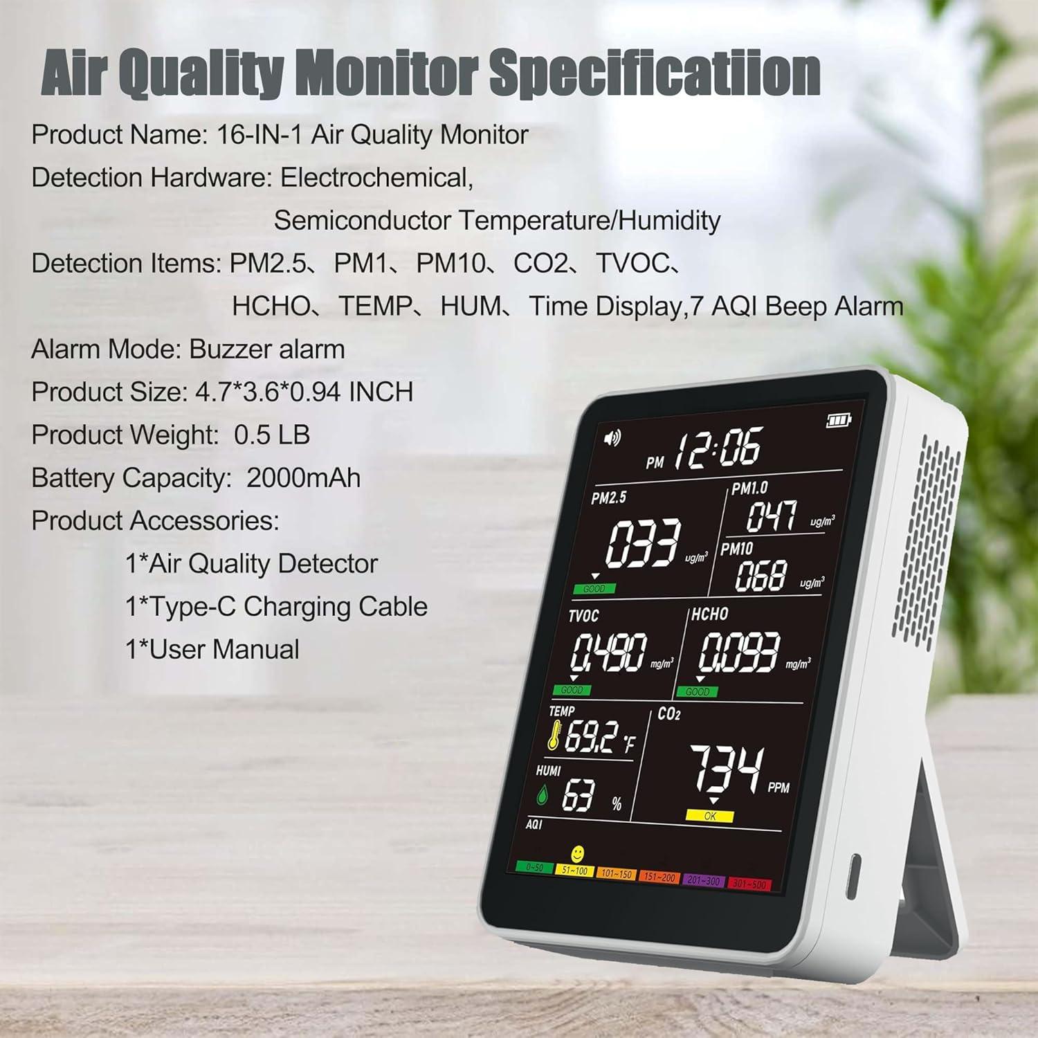 Monitor de Calidad del Aire AQItech Profesional 16 en 1