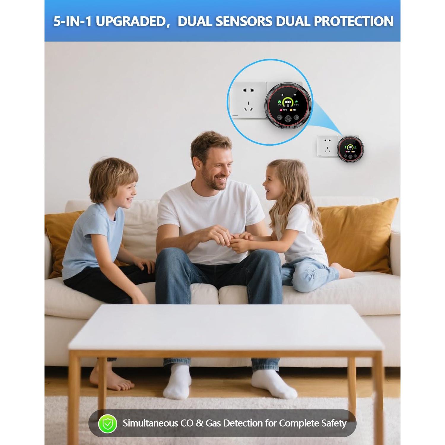 Paquete de 3 Alarmas DOVERC 5 en 1 Humo CO Gas Natural