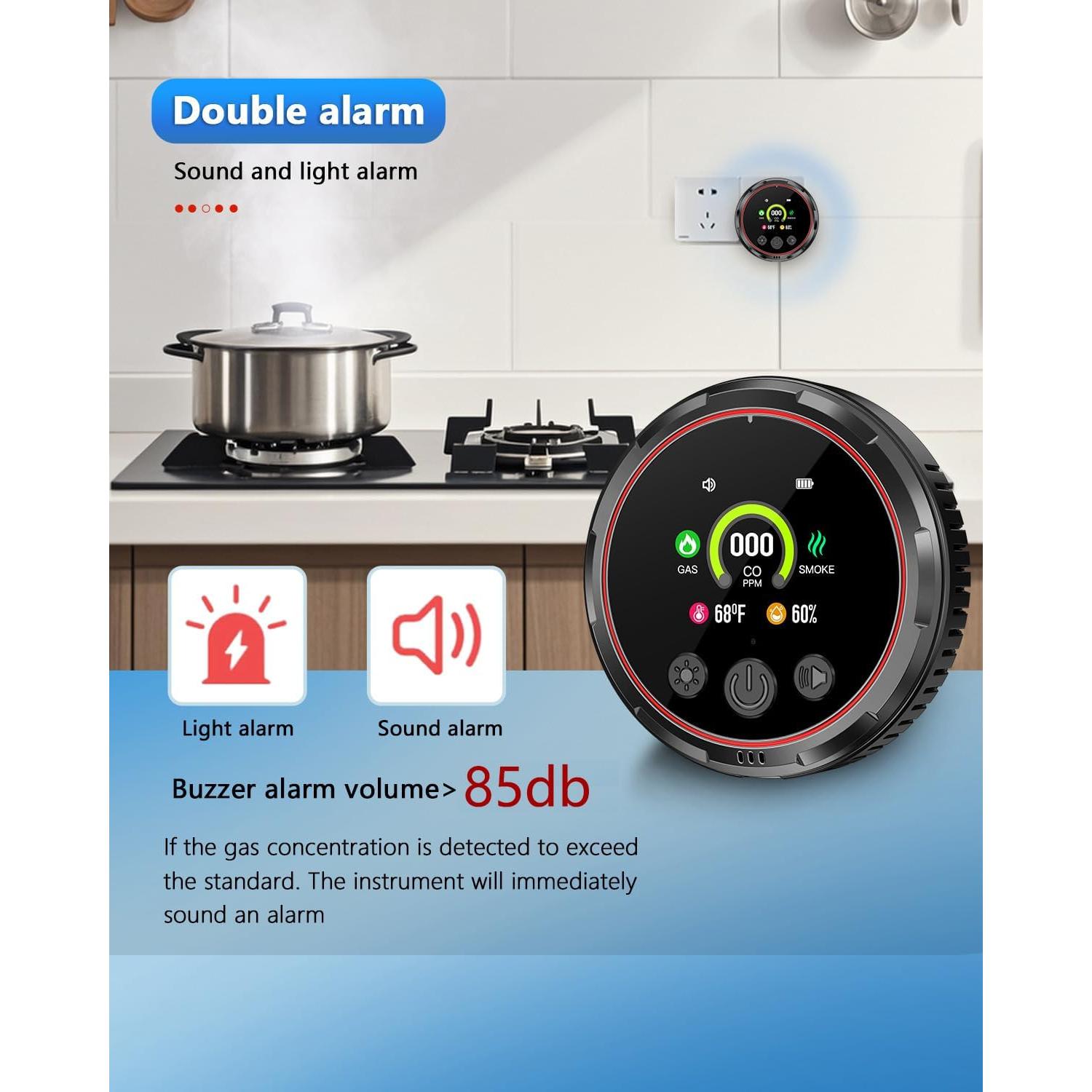 Paquete de 3 Alarmas DOVERC 5 en 1 Humo CO Gas Natural