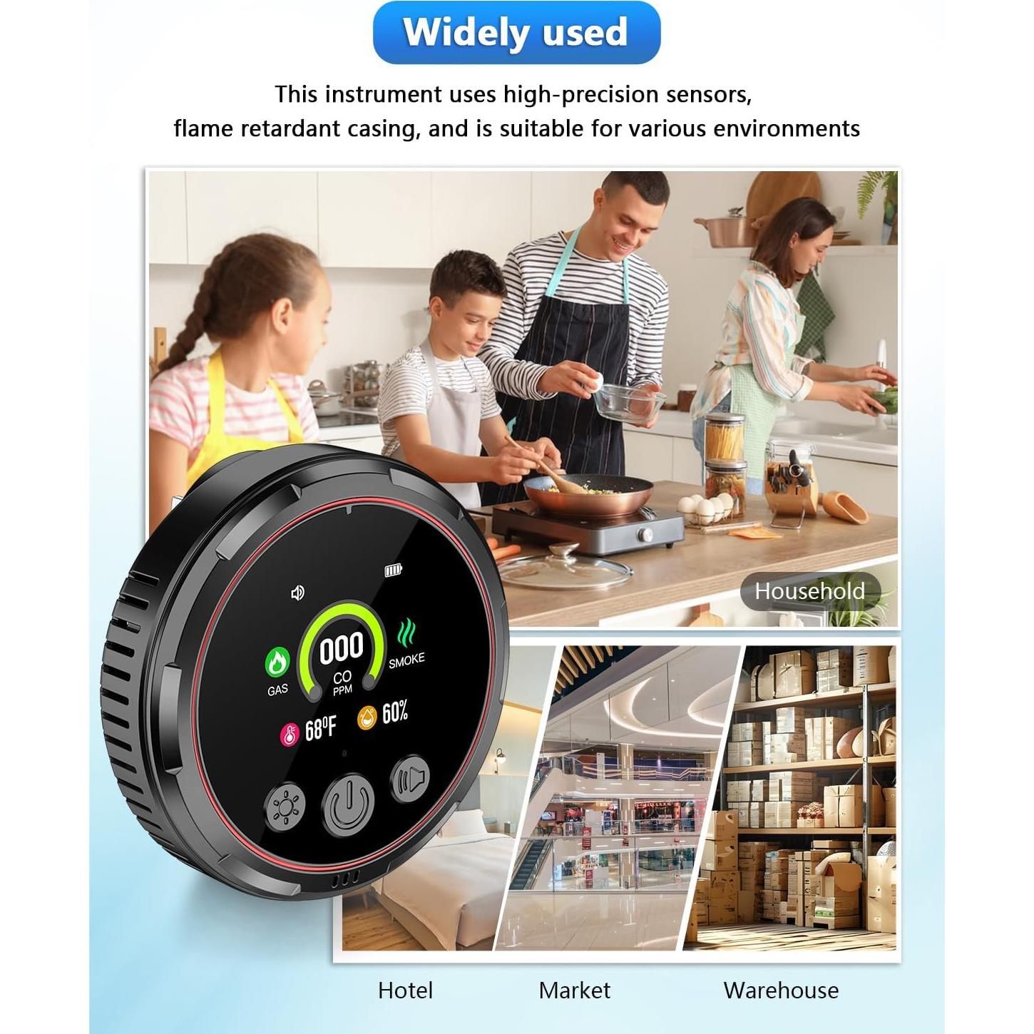 Paquete de 3 Alarmas DOVERC 5 en 1 Humo CO Gas Natural