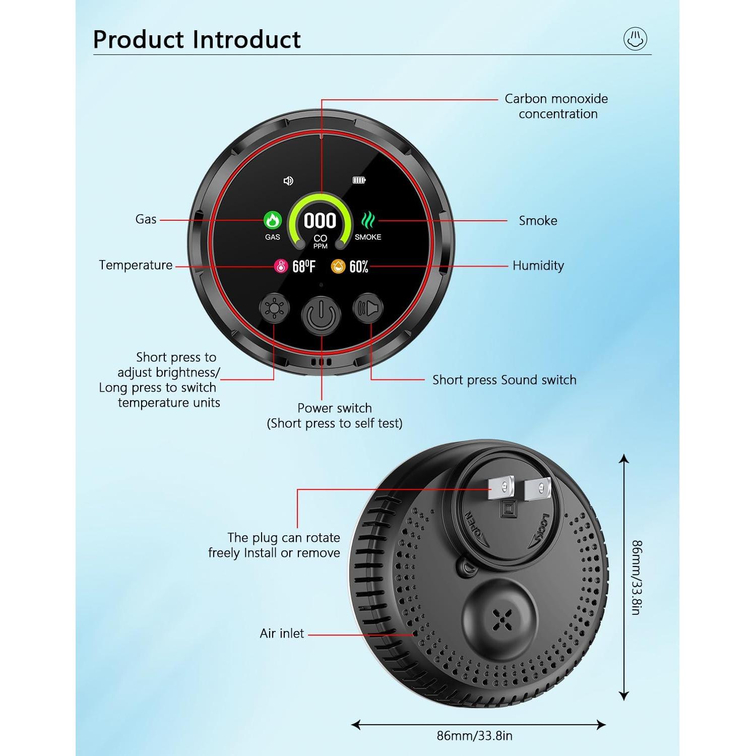 Paquete de 3 Alarmas DOVERC 5 en 1 Humo CO Gas Natural