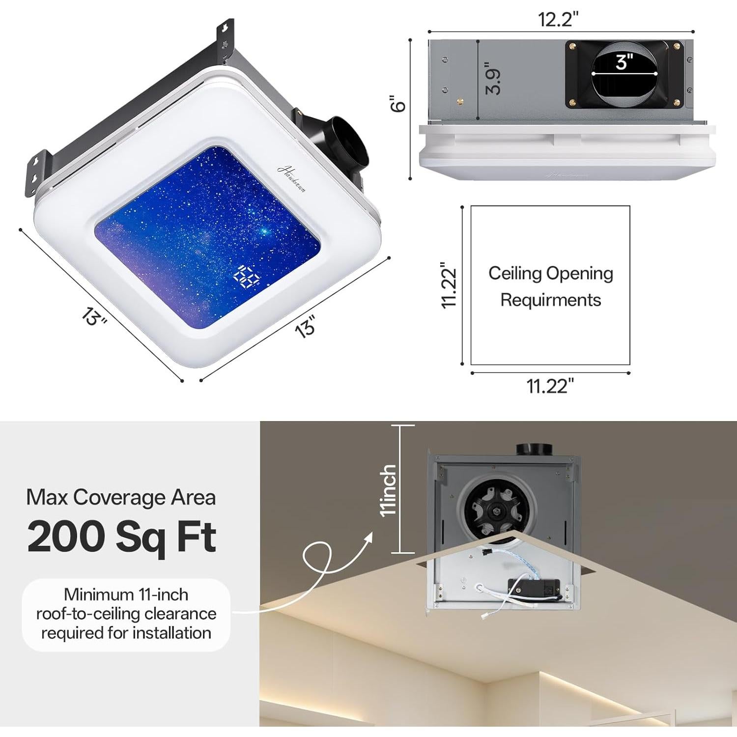 Ventilador Extractor de Baño Hawkrown H05 con Sensor de Humedad