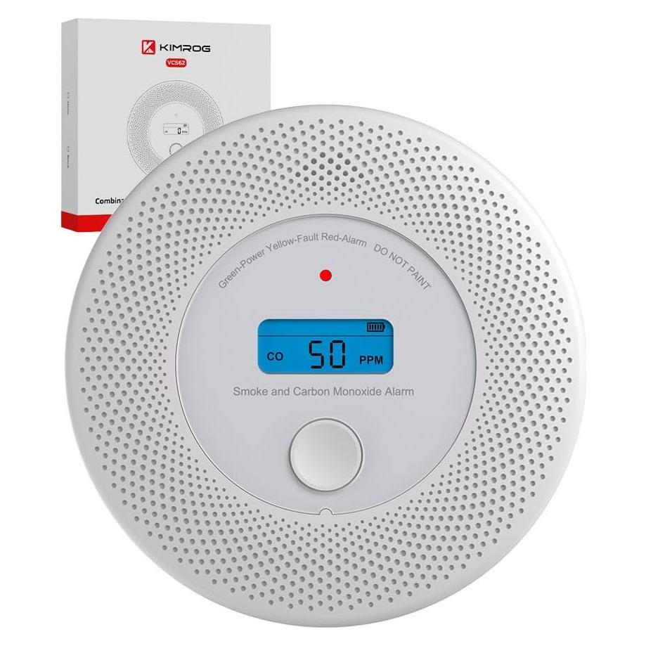 Detector de Humo y Monóxido de Carbono KIMROG 10 Años LCD
