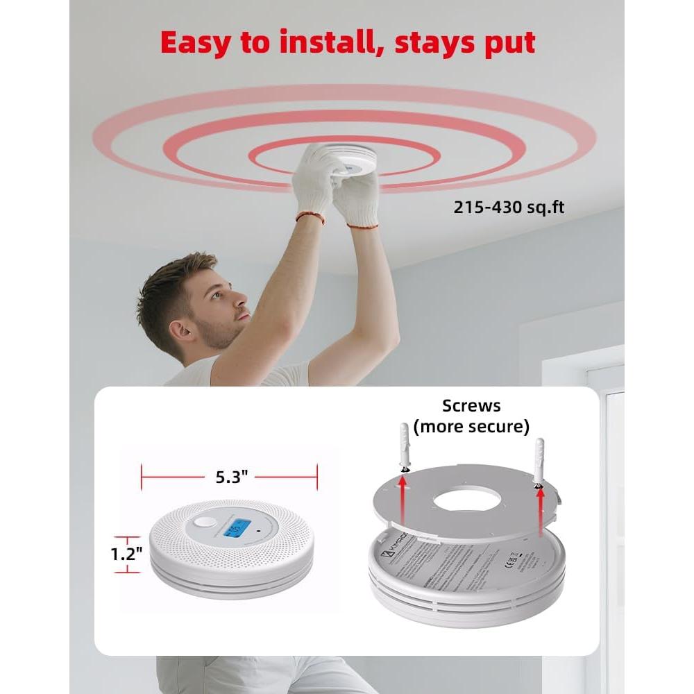 Detector de Humo y Monóxido de Carbono KIMROG 10 Años LCD