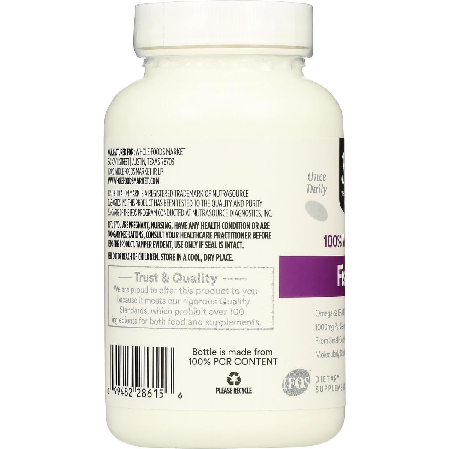 Aceite de Pescado 1000 Mg 365 Whole Foods 100 Gelatinas Blandas