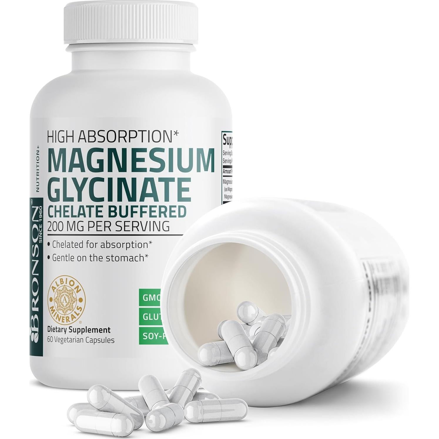 Glicinato de Magnesio Bronson 200 MG 60 Cápsulas Vegetarianas