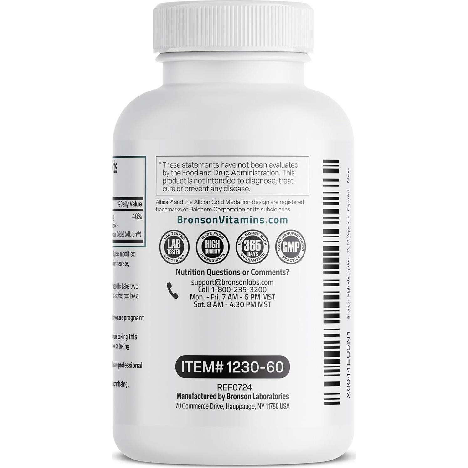 Glicinato de Magnesio Bronson 200 MG 60 Cápsulas Vegetarianas